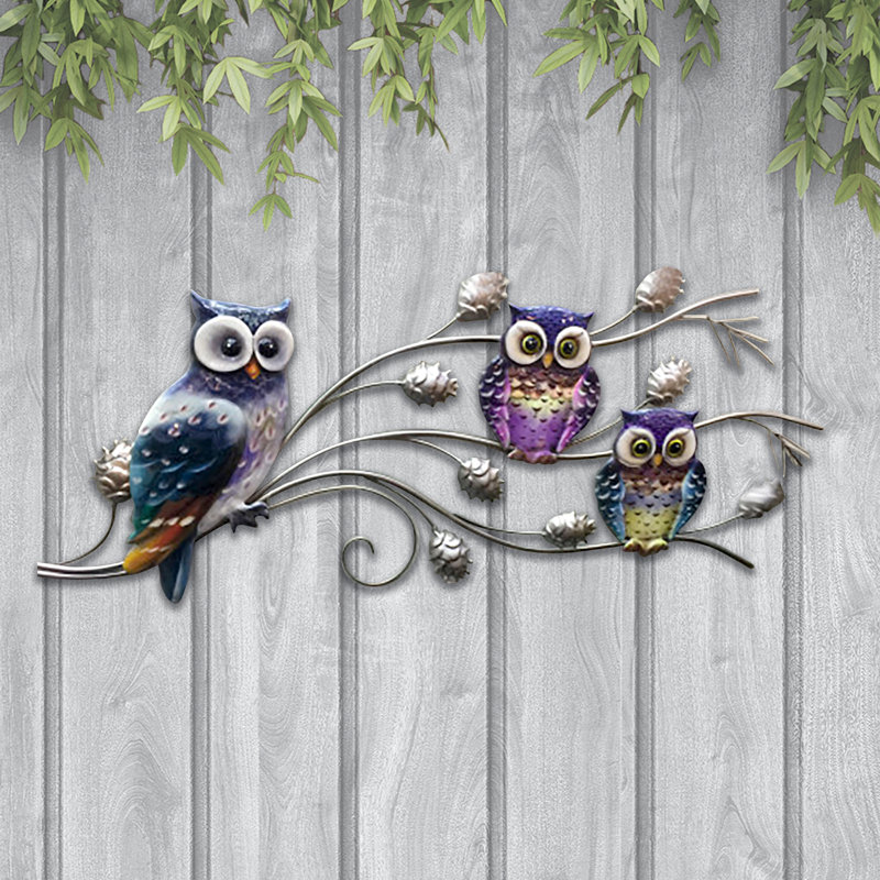 Millwood Pines Three Owl Family Metal Wall Art Wayfair